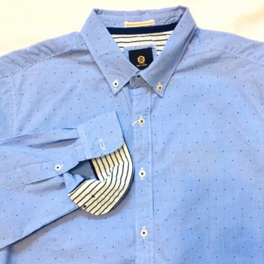 Denim & Flower Ricky Singh Longs Sleeve Button Down Shirt Blue Medium NEW